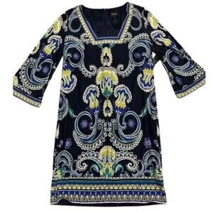 Laundry by Shelli Segal Three Quarter Sleeve Square Neck Graphic Dress Sz 2 Boho